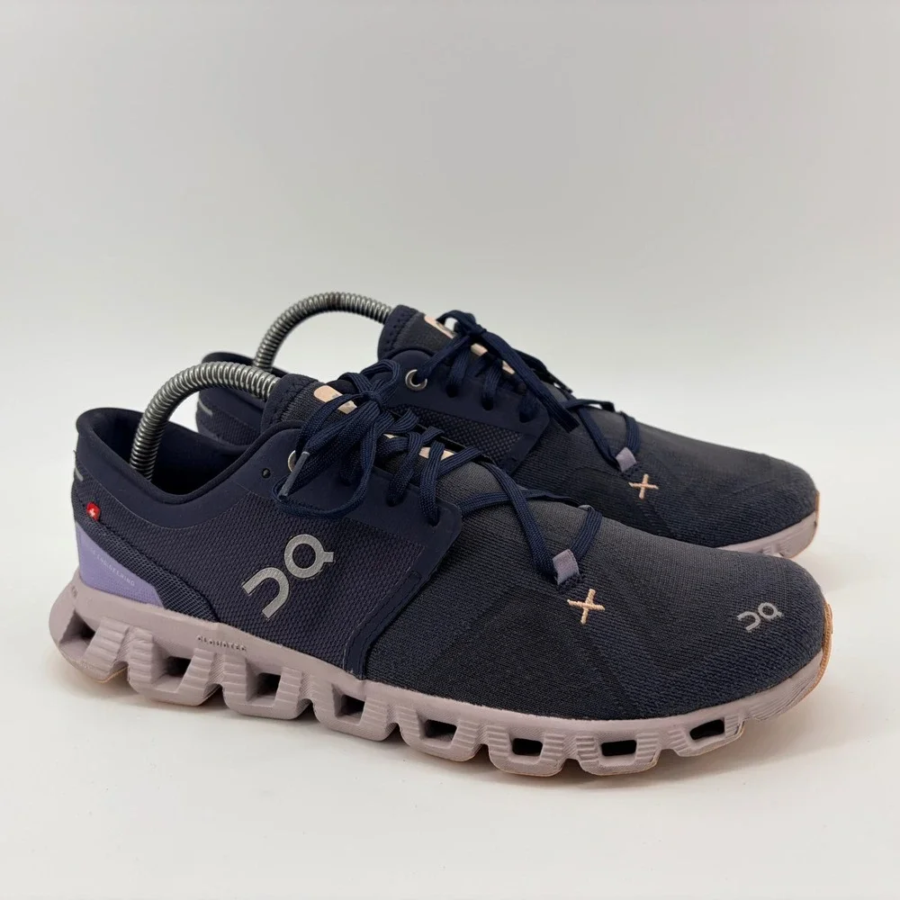 On Running Cloud X Women's Size 10 Navy Lilac Synthetic Mesh CloudTec Sneakers